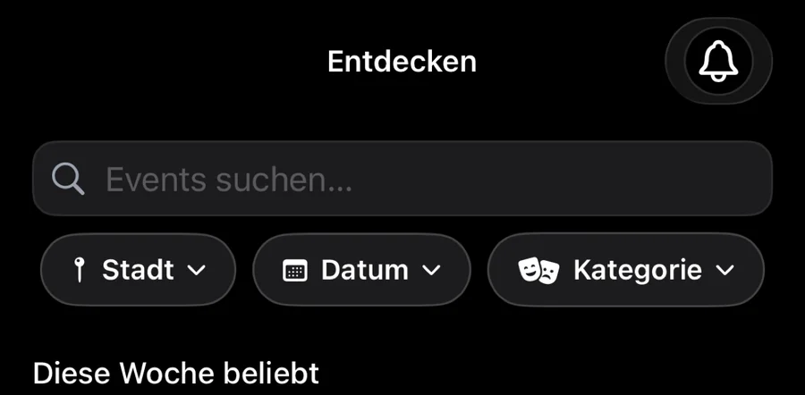 Turkfest-Suche mit Filtern für Stadt, Datum und Kategorie