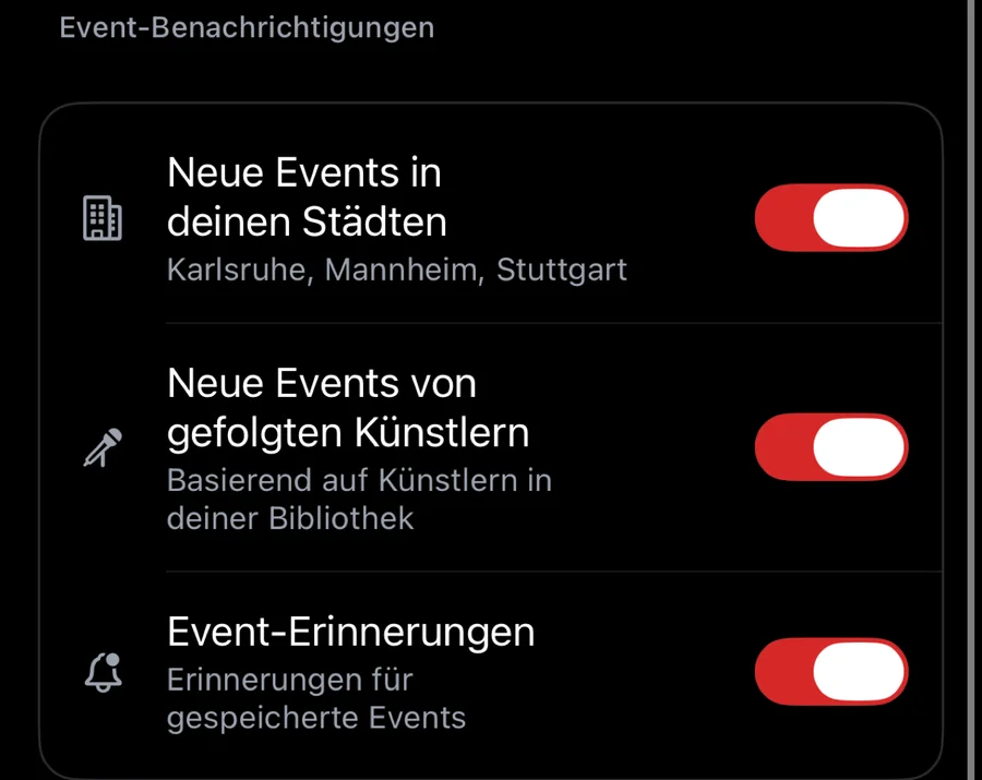 Turkfest-Einstellungen für optionale Benachrichtigungen